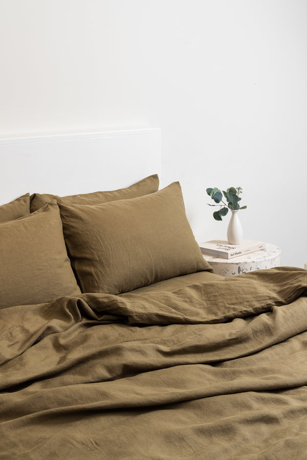 Linen Flat Sheet, Olive Green