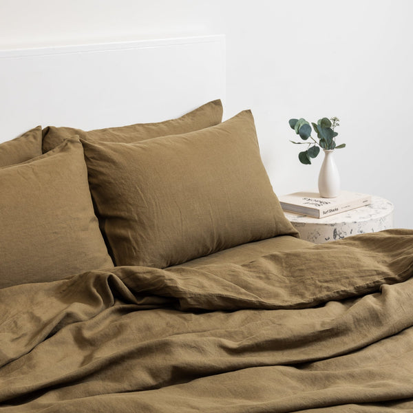 Linen Pillowcase Set, Olive Green
