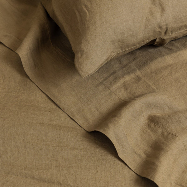 Linen Flat Sheet, Olive Green