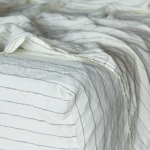 Linen Fitted Sheet, Pinstripe